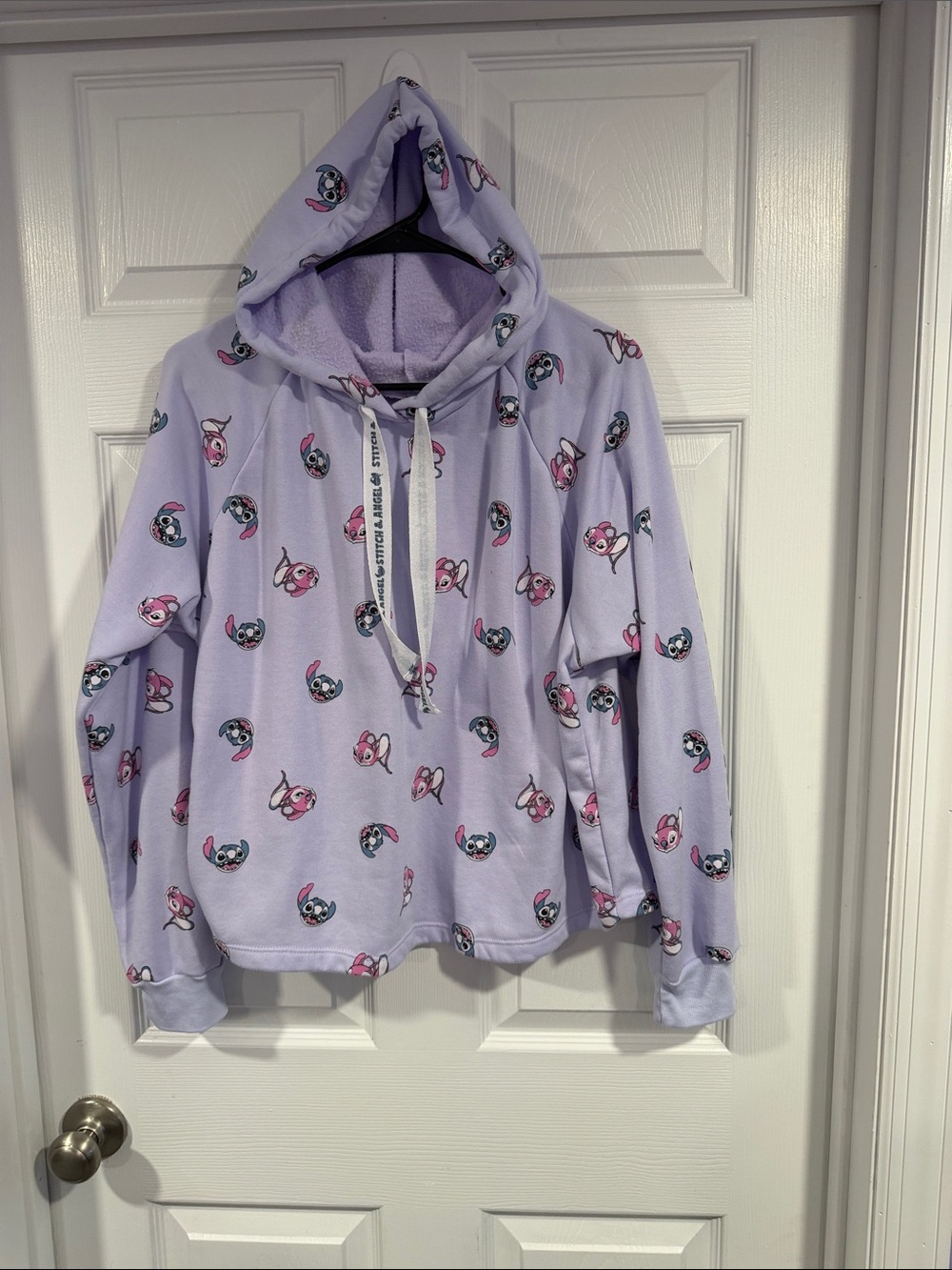 Disney Lavender Pullover Hoodie cropped with Stitch and Angel